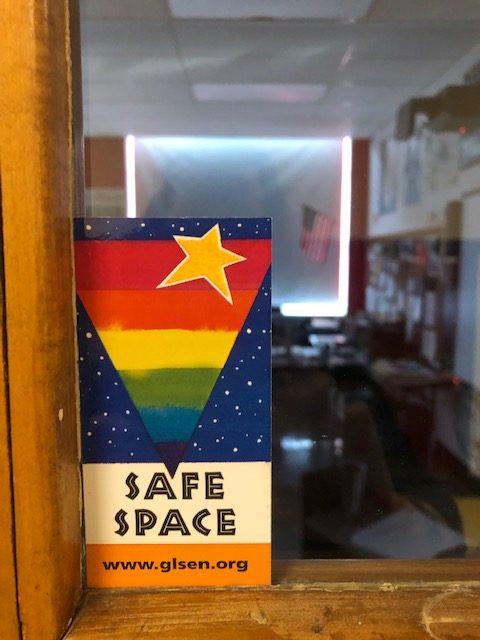 Stickers like the one seen here on Mr. Welchs door  indicate a place where students are safe to be who they are, regardless of sexual orientation or gender identity or 