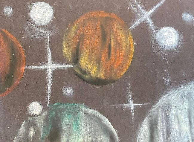 Oil Pastel Planets by Zettie Weld, Grade 7