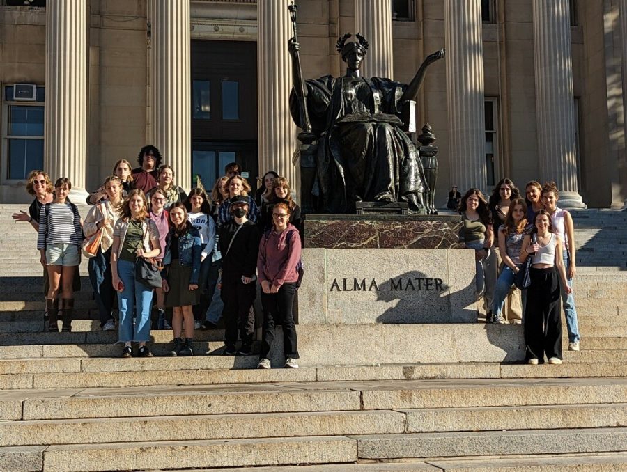 Students gather on the steps of Columbias Low Library before the conference begins.