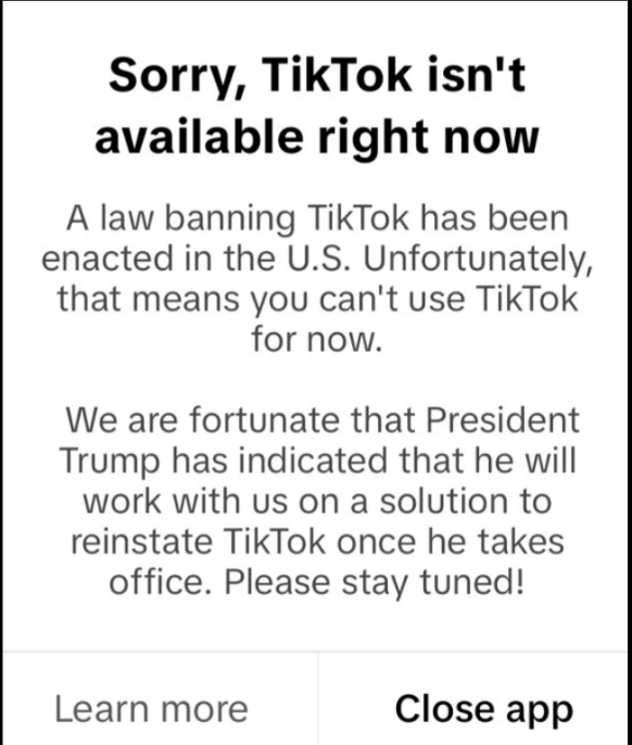 Message that appeared on the TikTok feed of Americans 