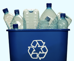 The blue recycling bin must be managed so only recyclable goods fill it.