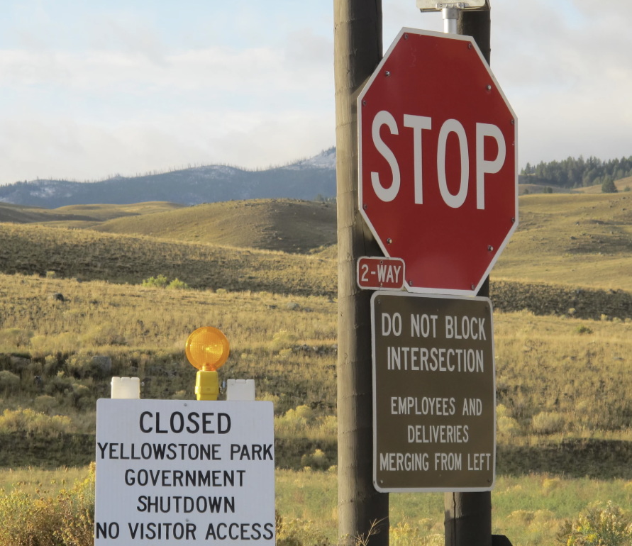 Yellowstone Park closed due to shutdown.