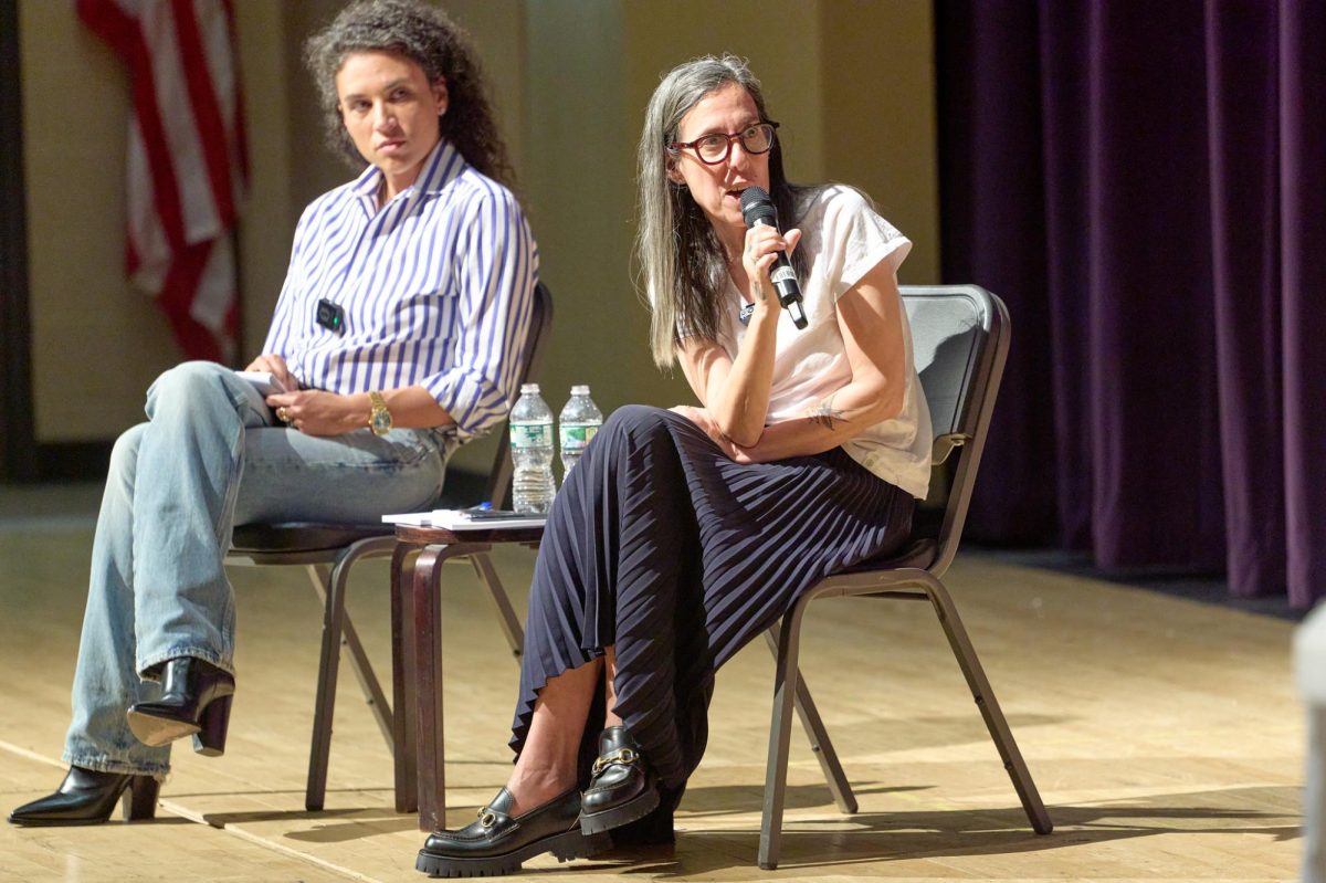 A picture of Amanda Miller (left) and Debbie Hecht (right) at the Rhinebeck Town Supervisor Forum on May 17th